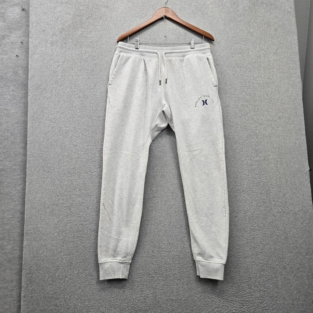 Hurley Men Activewear Pants L Gray Coastal Dunes Fleece Jogger Logo 28" Inseam